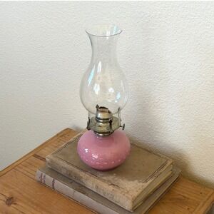 Vintage LampLight Farms Hobnail Glass Antique Oil Lamp 13" Pink Glass Lantern
